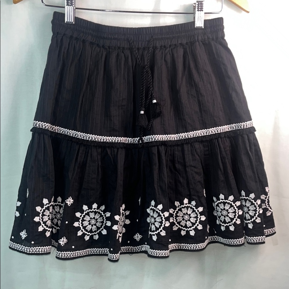 Kate Spade Black Mini Skirt with White Embroidery